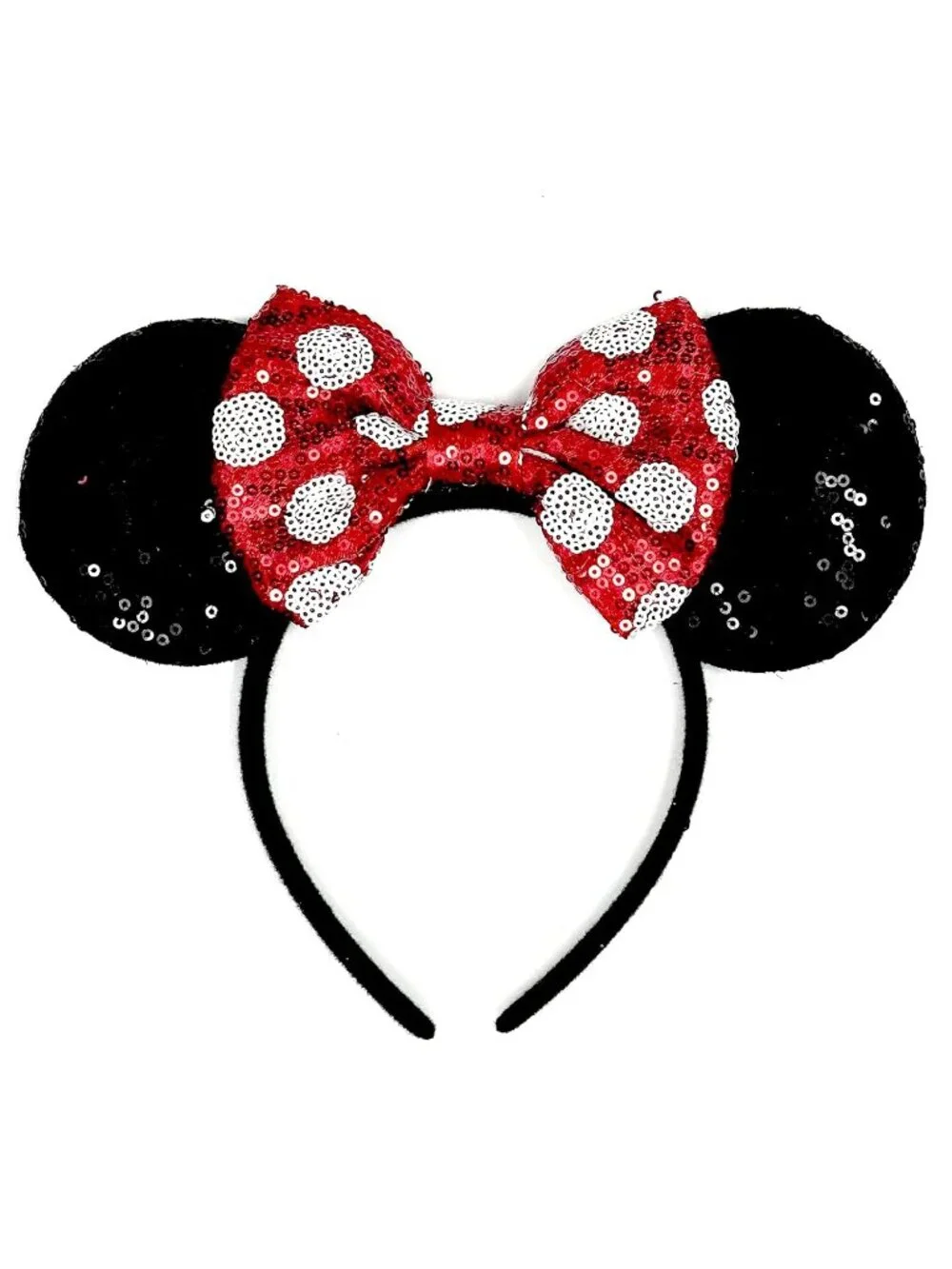 Women Red Bow Sequin Polyester Shiny Bows Mickey Mouse Headband